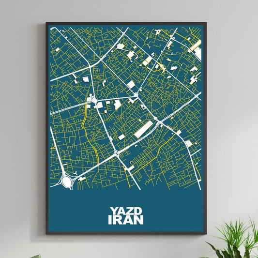 COLOURED ROAD MAP OF YAZD, IRAN BY MAPBAKES