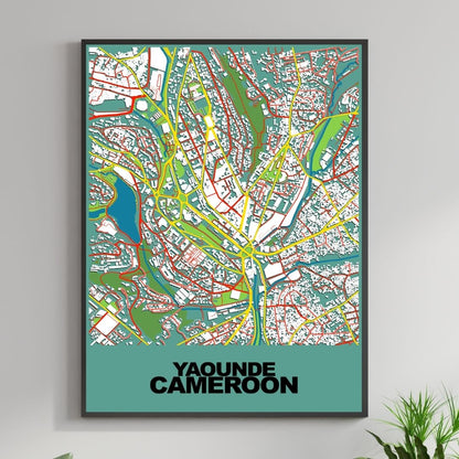 COLOURED ROAD MAP OF YAOUNDE, CAMEROON BY MAPBAKES