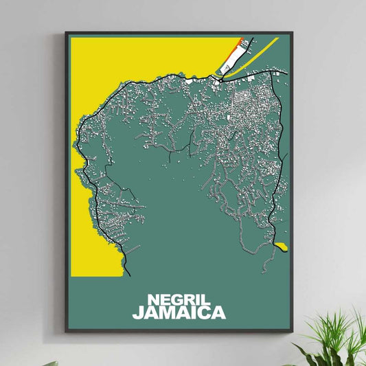 COLOURED ROAD MAP OF NEGRIL, JAMAICA BY MAPBAKES
