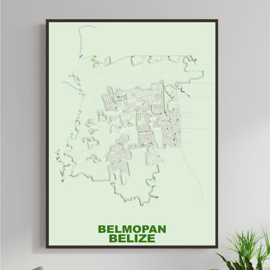 COLOURED ROAD MAP OF BELMOPAN, BELIZE BY MAPBAKES