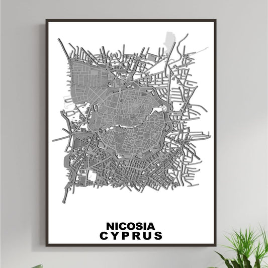 COLOURED ROAD MAP OF NICOSIA, CYPRUS BY MAPBAKES