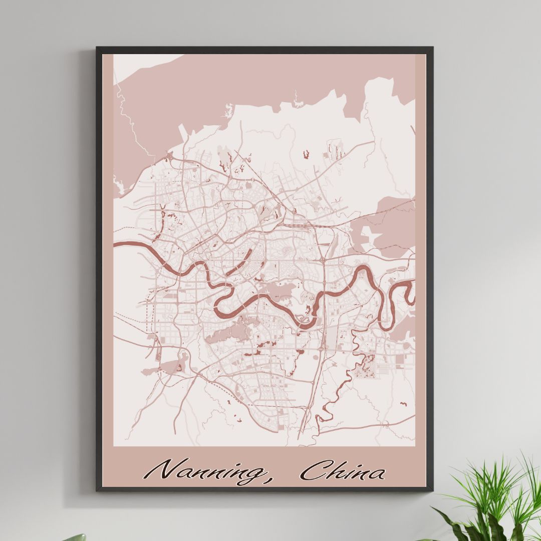 COLOURED ROAD MAP OF NANNING, CHINA BY MAPBAKES