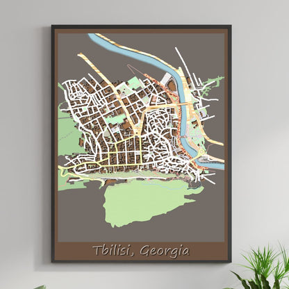 COLOURED ROAD MAP OF TBILISI, GEORGIA BY MAPBAKES