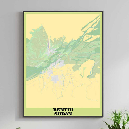 COLOURED ROAD MAP OF BENTIU, SUDAN BY MAPBAKES