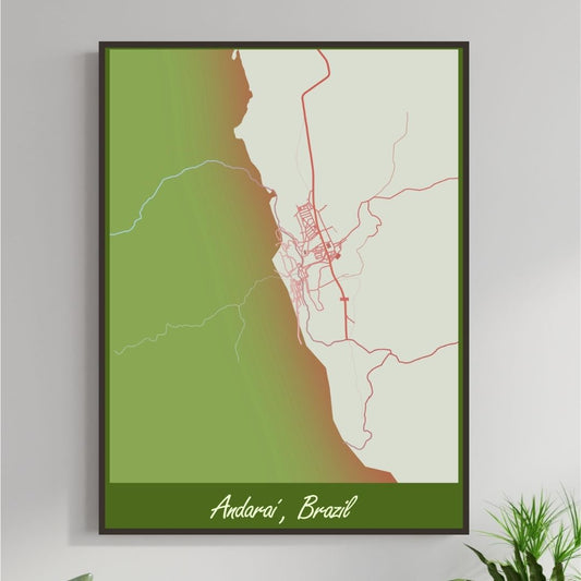 COLOURED ROAD MAP OF ANDARAI, BRAZIL BY MAPBAKES
