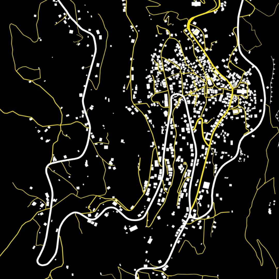 COLOURED ROAD MAP OF BSHARRI, LEBANON BY MAPBAKES