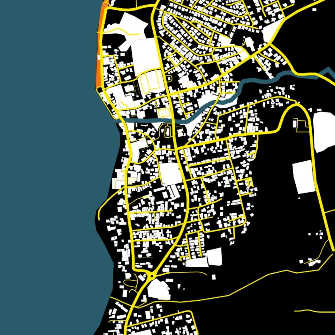 COLOURED ROAD MAP OF SPEIGHTSTOWN, BARBADOS BY MAPBAKES