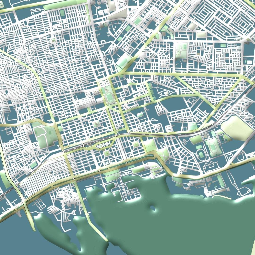 COLOURED ROAD MAP OF ISMAILIA, EGYPT BY MAPBAKES