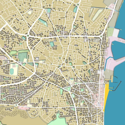 COLOURED ROAD MAP OF LARNACA, CYPRUS BY MAPBAKES