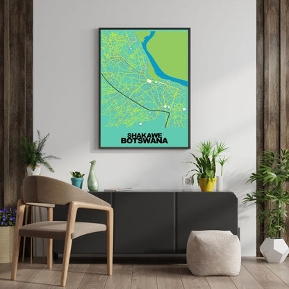 COLOURED ROAD MAP OF SHAKAWE, BOTSWANA BY MAPBAKES