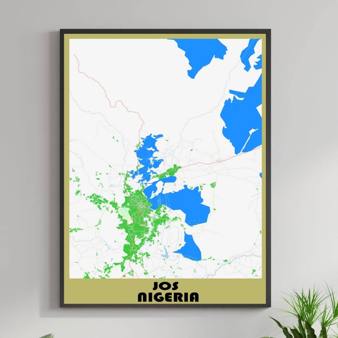 COLOURED ROAD MAP OF JOS, NIGERIA BY MAPBAKES