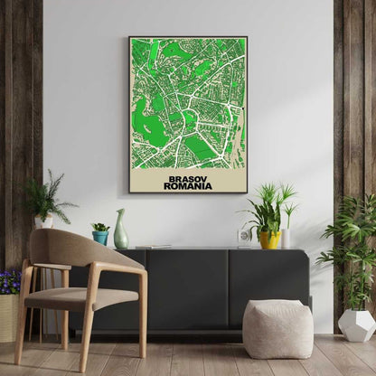 COLOURED ROAD MAP OF BRASOV, ROMANIA BY MAPBAKES