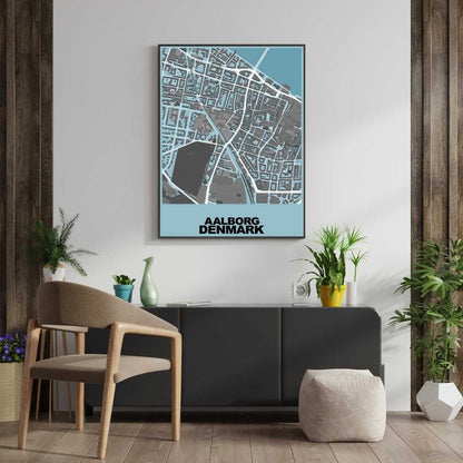 COLOURED ROAD MAP OF AALBORG, DENMARK BY MAPBAKES