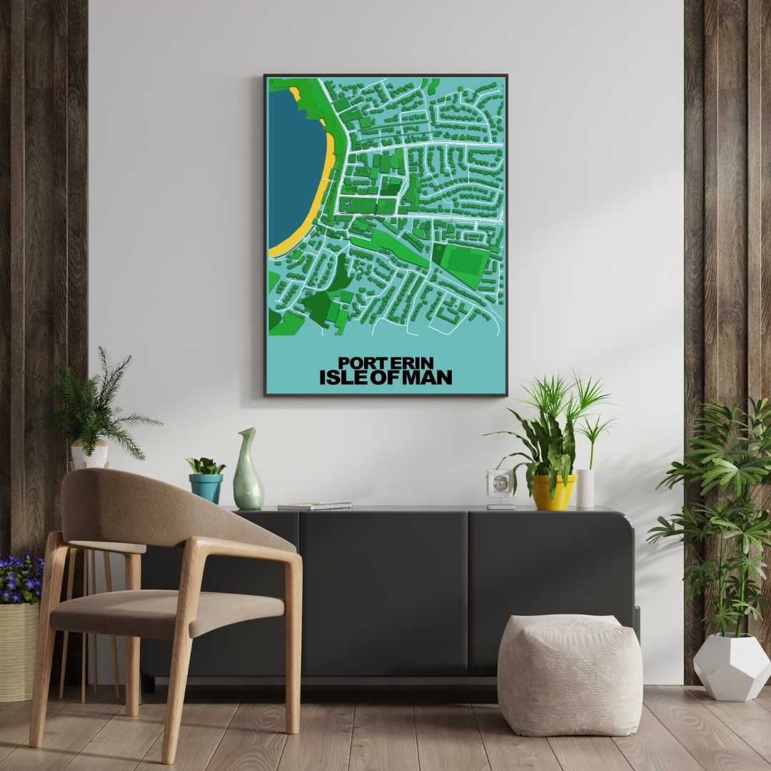 COLOURED ROAD MAP OF PORT ERIN, ISLE OF MAN BY MAPBAKES