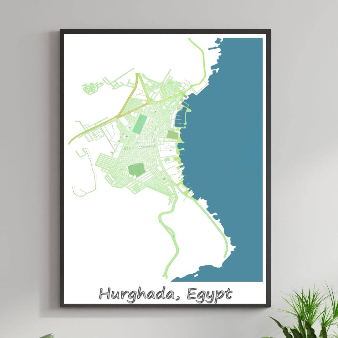 COLOURED ROAD MAP OF HURGHADA, EGYPT BY MAPBAKES
