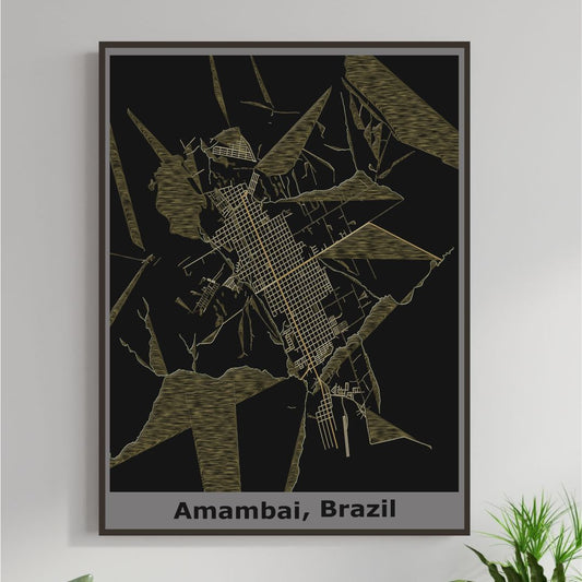 COLOURED ROAD MAP OF AMAMBAI, BRAZIL BY MAPBAKES