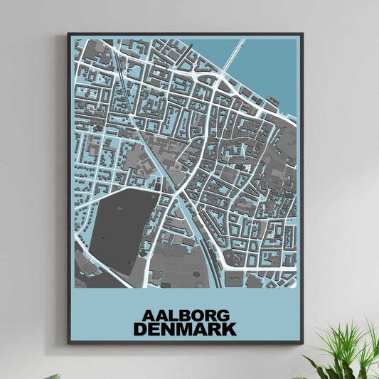 COLOURED ROAD MAP OF AALBORG, DENMARK BY MAPBAKES