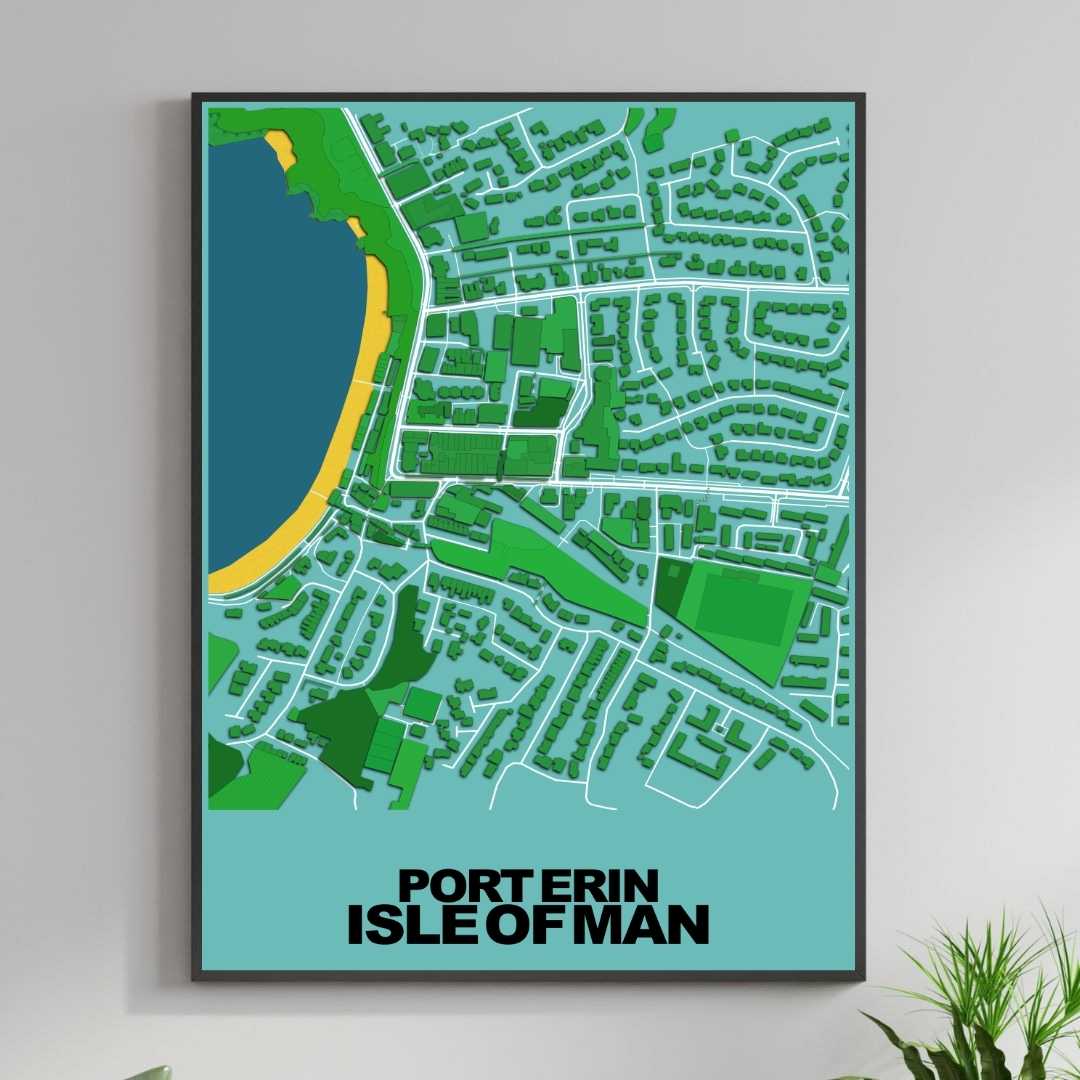 COLOURED ROAD MAP OF PORT ERIN, ISLE OF MAN BY MAPBAKES