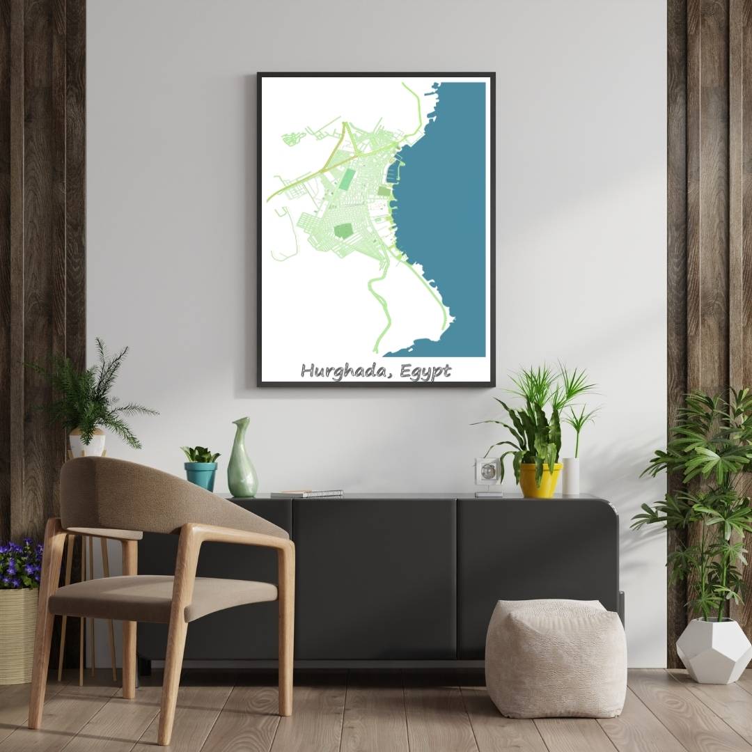 COLOURED ROAD MAP OF HURGHADA, EGYPT BY MAPBAKES