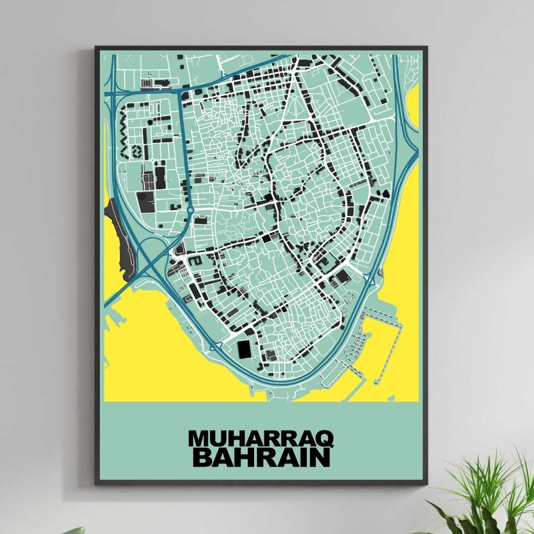 COLOURED ROAD MAP OF MUHARRAQ, BAHRAIN BY MAPBAKES