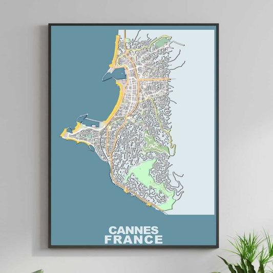 COLOURED ROAD MAP OF CANNES, FRANCE BY MAPBAKES