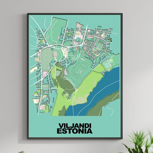 COLOURED ROAD MAP OF VILJANDI, ESTONIA BY MAPBAKES