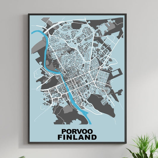 COLOURED ROAD MAP OF PORVOO, FINLAND BY MAPBAKES