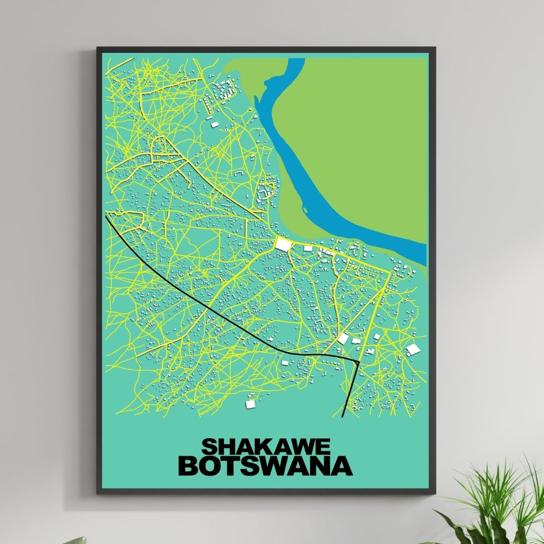 COLOURED ROAD MAP OF SHAKAWE, BOTSWANA BY MAPBAKES