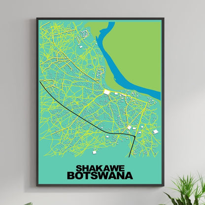 COLOURED ROAD MAP OF SHAKAWE, BOTSWANA BY MAPBAKES