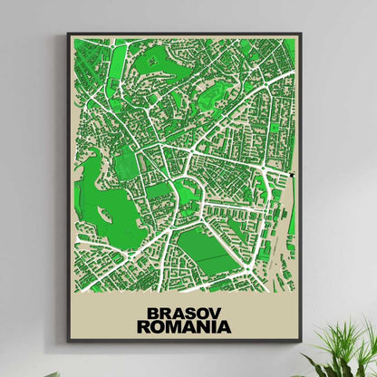 COLOURED ROAD MAP OF BRASOV, ROMANIA BY MAPBAKES