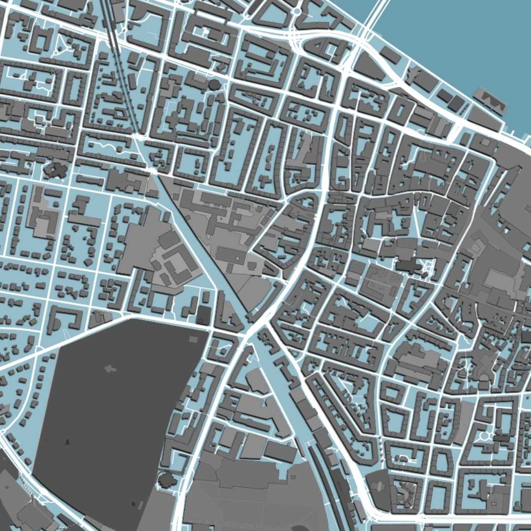 COLOURED ROAD MAP OF AALBORG, DENMARK BY MAPBAKES