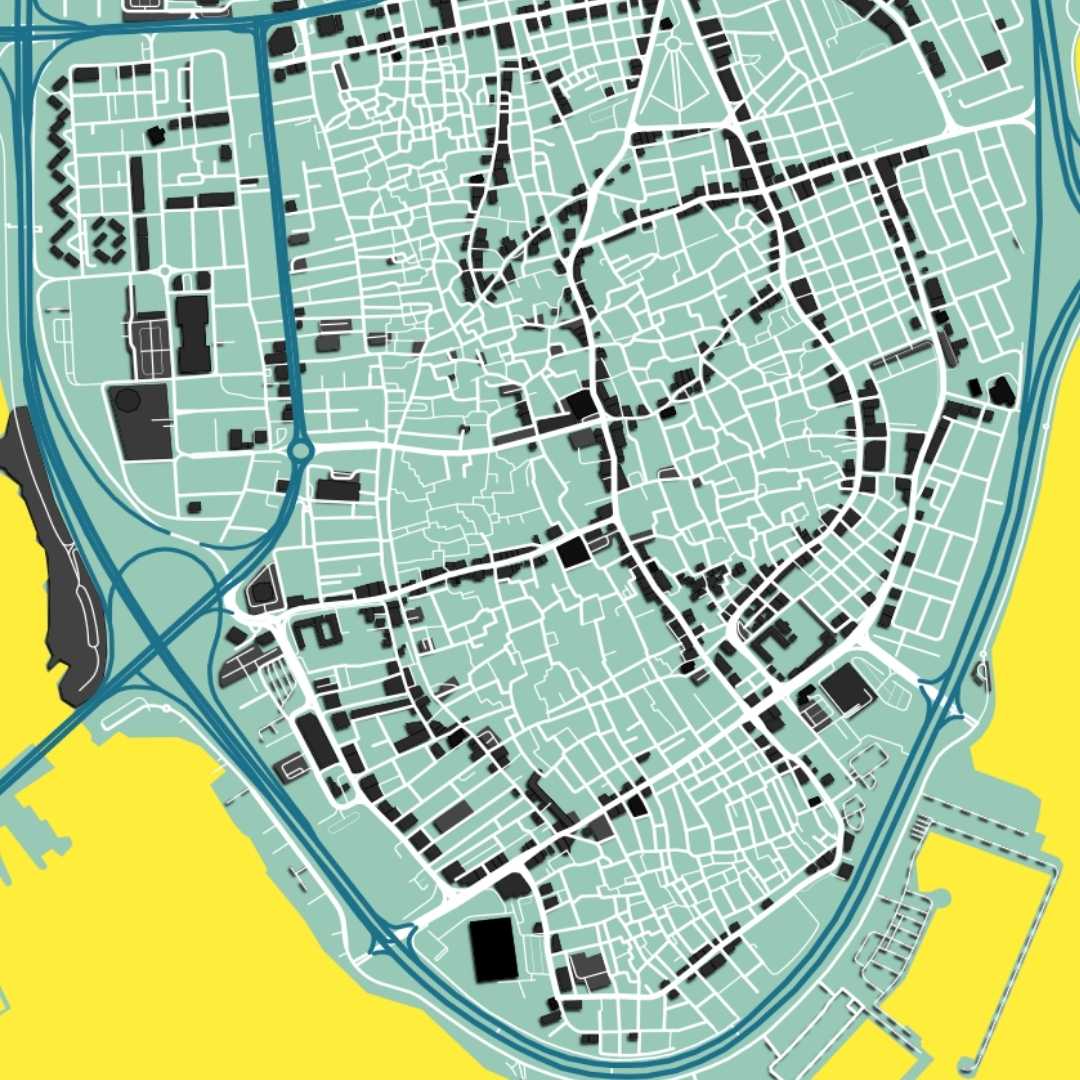 COLOURED ROAD MAP OF MUHARRAQ, BAHRAIN BY MAPBAKES