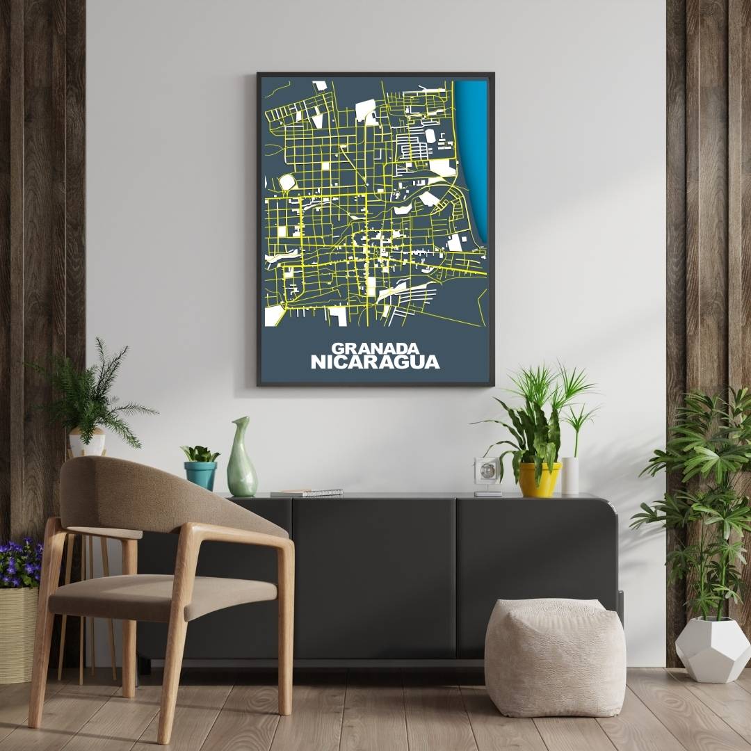 COLOURED ROAD MAP OF GRANADA, NICARAGUA BY MAPBAKES