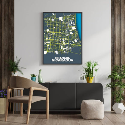 COLOURED ROAD MAP OF GRANADA, NICARAGUA BY MAPBAKES