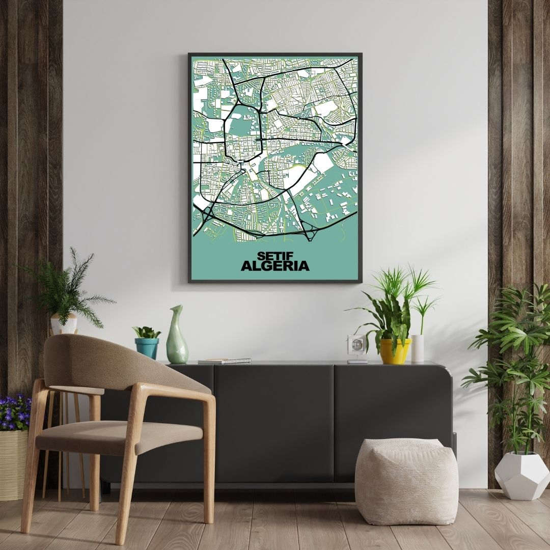 COLOURED ROAD MAP OF SETIF, ALGERIA BY MAPBAKES
