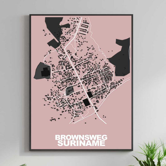 COLOURED ROAD MAP OF BROWNSWEG, SURINAME BY MAPBAKES