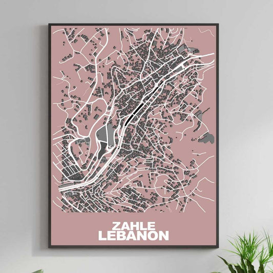 COLOURED ROAD MAP OF ZAHLE, LEBANON BY MAPBAKES