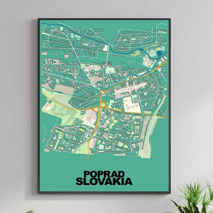 COLOURED ROAD MAP OF POPRAD, SLOVAKIA BY MAPBAKES