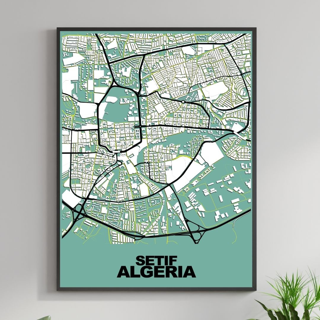 COLOURED ROAD MAP OF SETIF, ALGERIA BY MAPBAKES