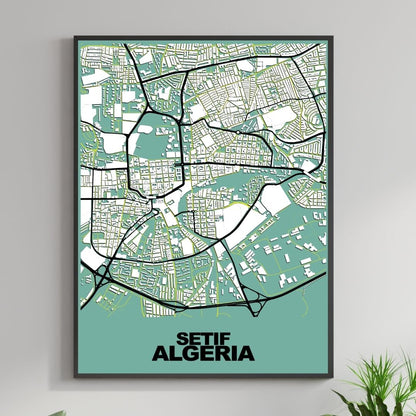 COLOURED ROAD MAP OF SETIF, ALGERIA BY MAPBAKES