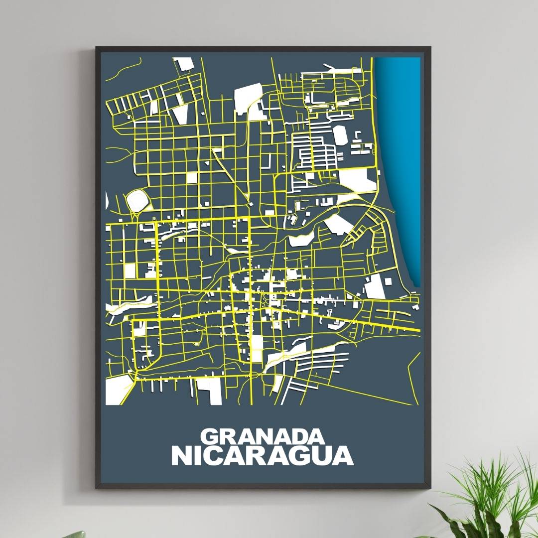 COLOURED ROAD MAP OF GRANADA, NICARAGUA BY MAPBAKES