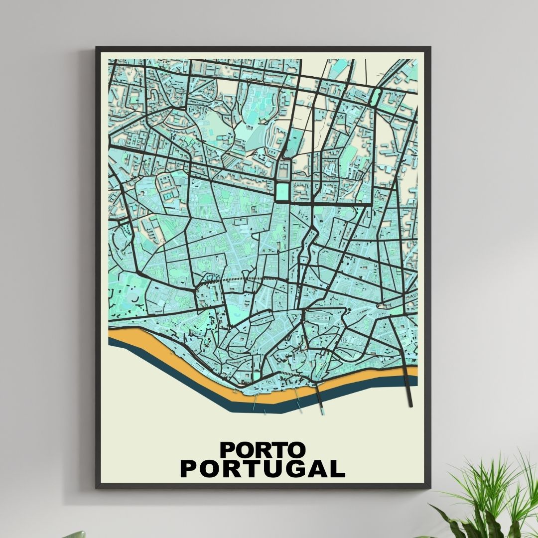 COLOURED ROAD MAP OF PORTO, PORTUGAL BY MAPBAKES
