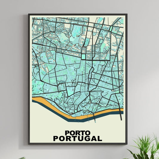 COLOURED ROAD MAP OF PORTO, PORTUGAL BY MAPBAKES