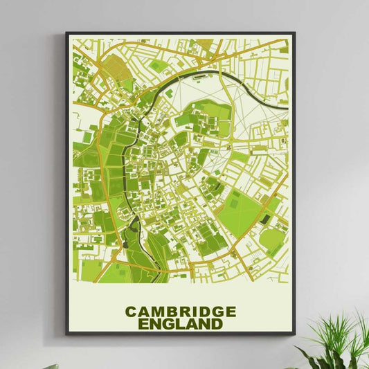 COLOURED ROAD MAP OF CAMBRIDGE, ENGLAND BY MAPBAKES