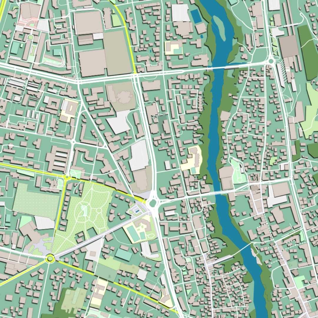 COLOURED ROAD MAP OF MOSTER, BOSNIA & HERZEGOVINA BY MAPBAKES