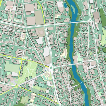 COLOURED ROAD MAP OF MOSTER, BOSNIA & HERZEGOVINA BY MAPBAKES