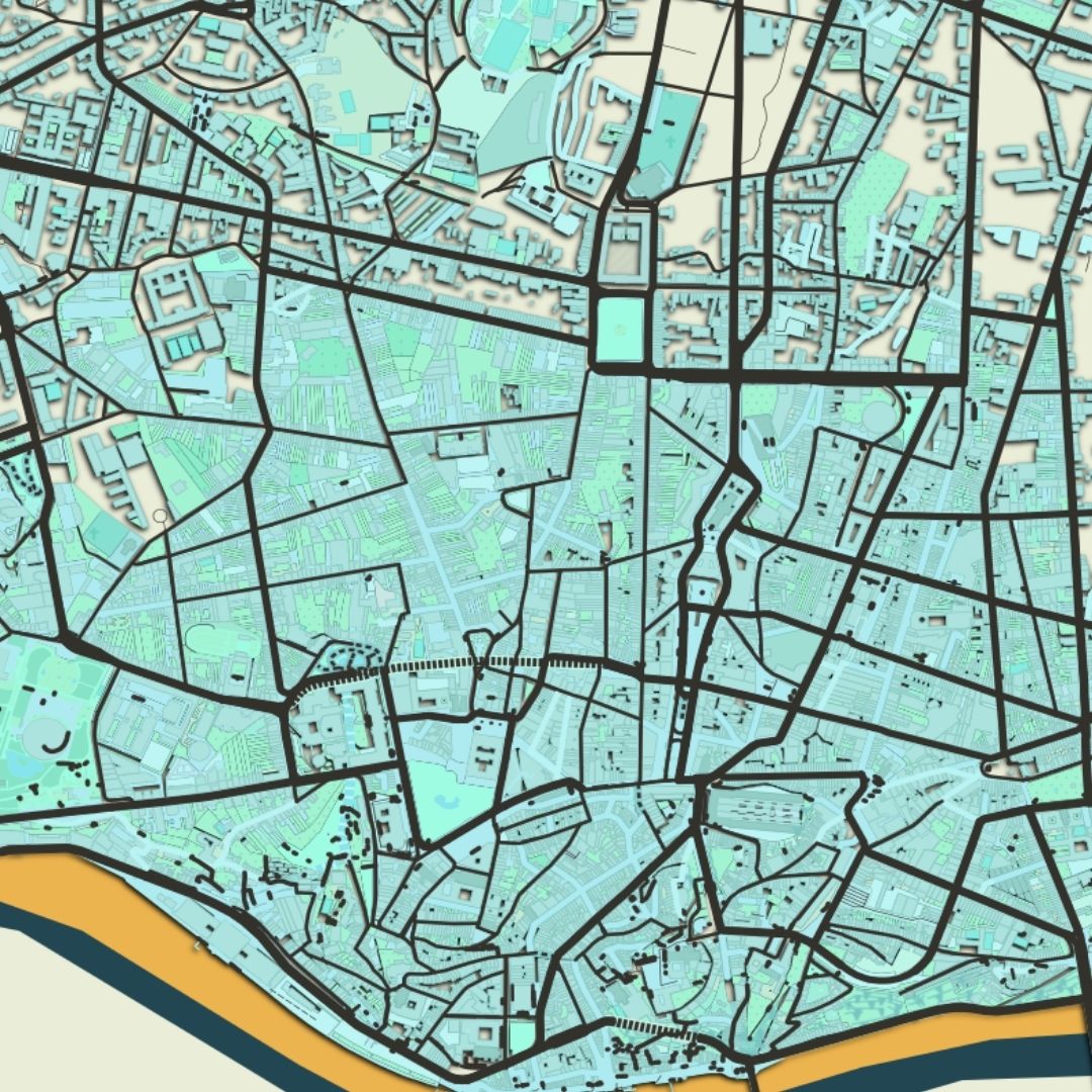 COLOURED ROAD MAP OF PORTO, PORTUGAL BY MAPBAKES