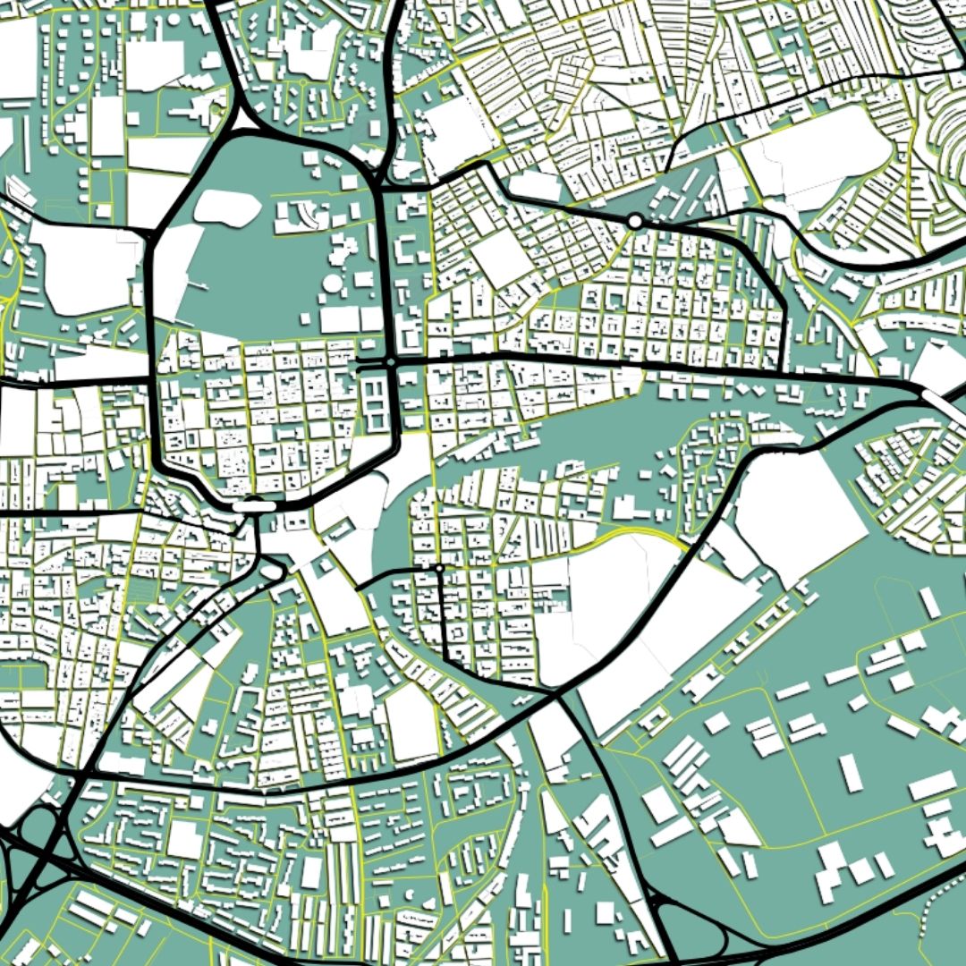 COLOURED ROAD MAP OF SETIF, ALGERIA BY MAPBAKES