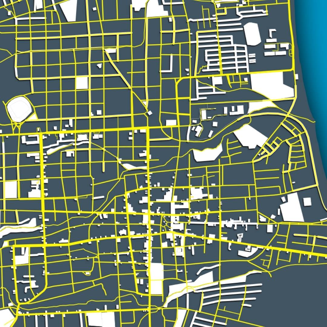 COLOURED ROAD MAP OF GRANADA, NICARAGUA BY MAPBAKES