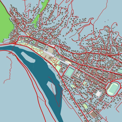 COLOURED ROAD MAP OF BERAT, ALBANIA BY MAPBAKES